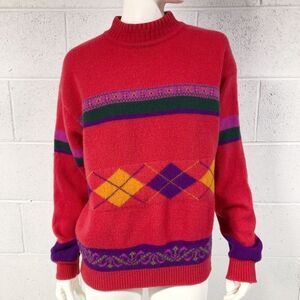 Womens Vintage United Colors of Benetton Wool Argyle Sweater Size M Medium